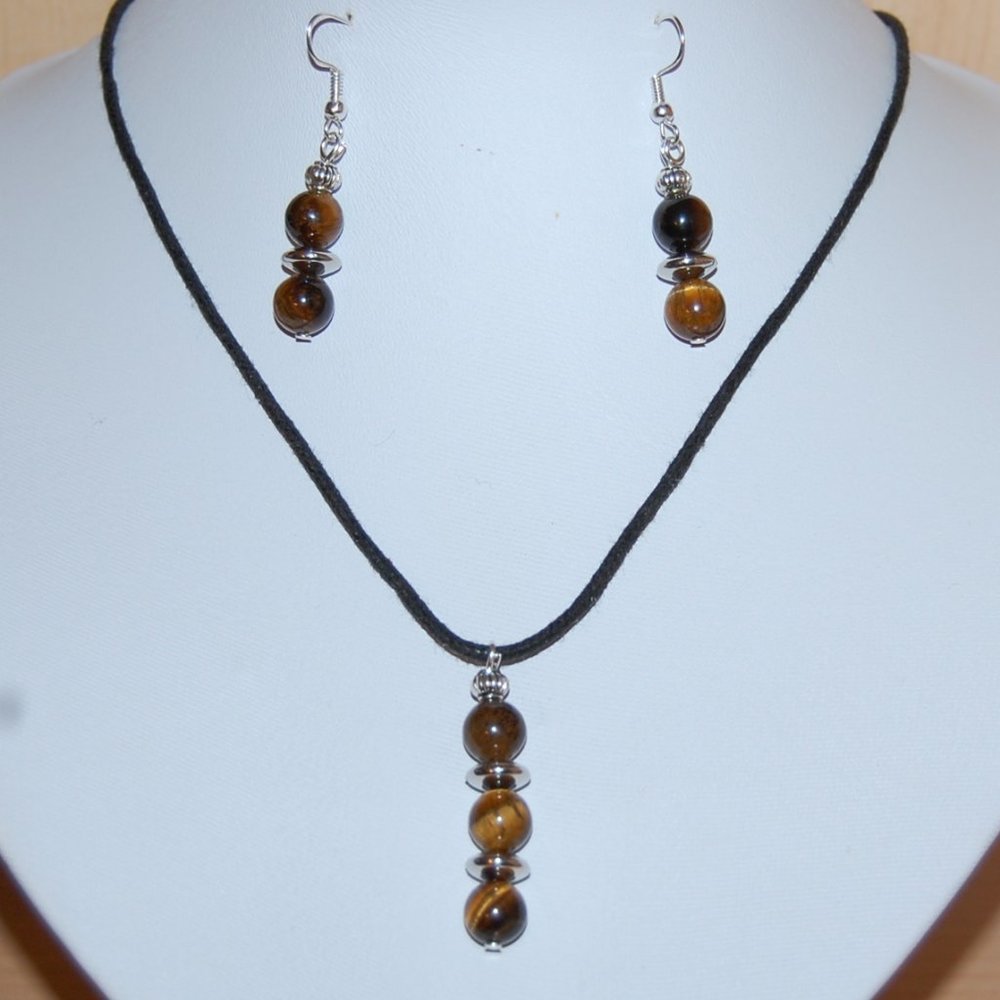 Tiger Eye Necklace and Earring Set,Tiger Eye Gemstone Necklace and Earrings